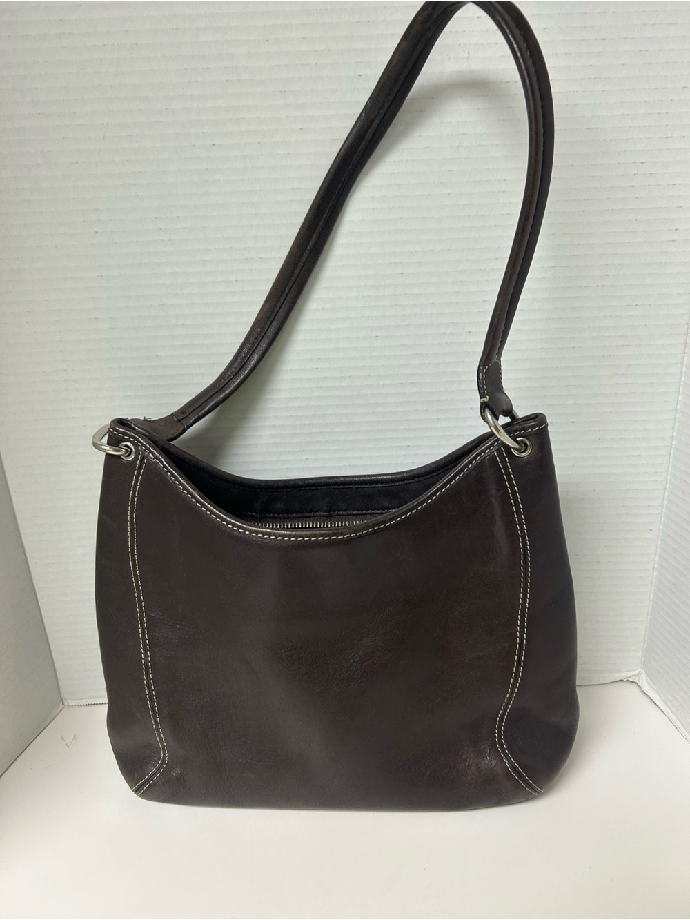 Vintage Cole Haan Chocolate Brown Leather Crescent Hobo Shoulder Bag Minimalist